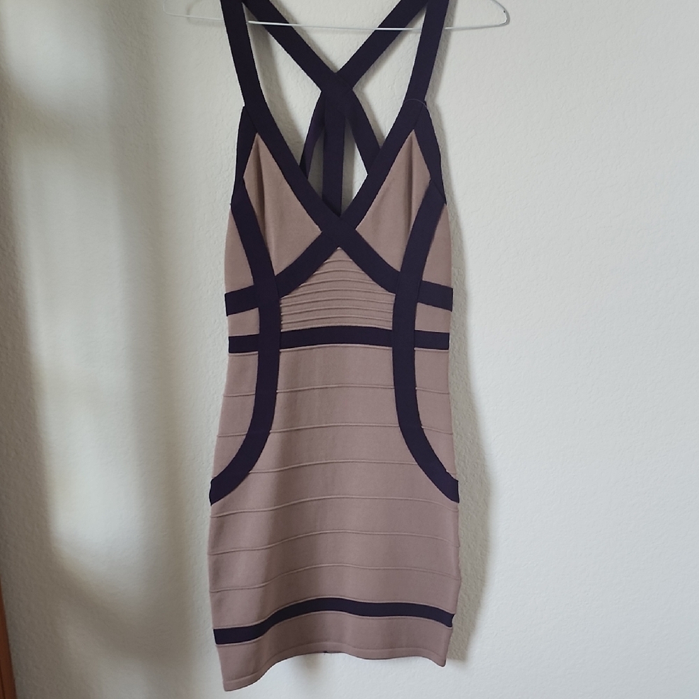 Hot Miami Styles Tan Halter Bodycon Mini Dress